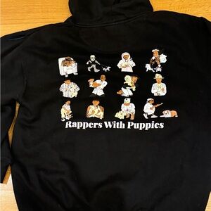 Rappers with Puppies hoodie featuring famous rappers alongside puppies sz Large